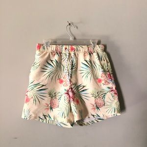 Yellow Floral Swim Trunks - 5”- Size M